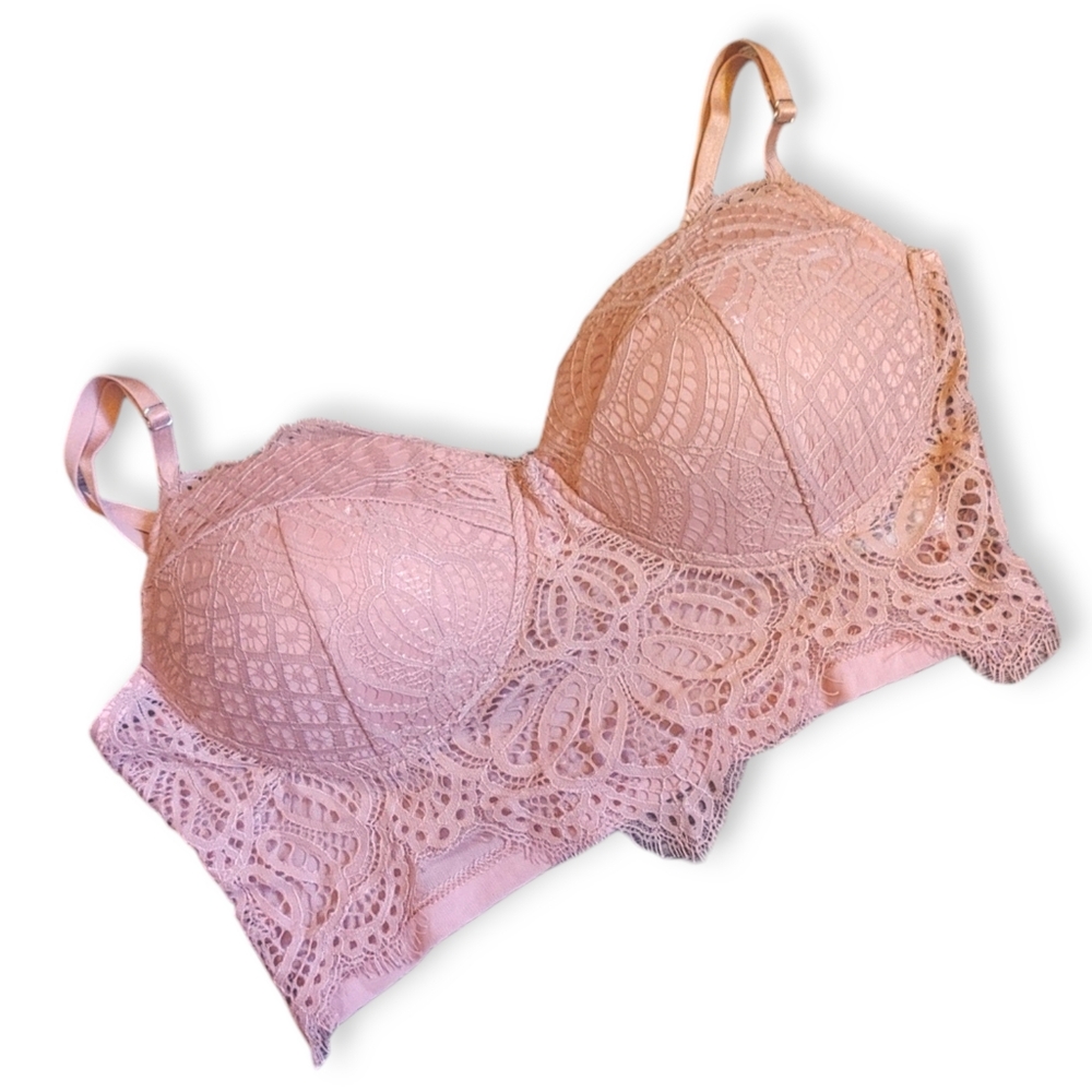 BLASHE - NWT Blush Pink Shelf Bra With Lace Detail & Sheer Back Size Small